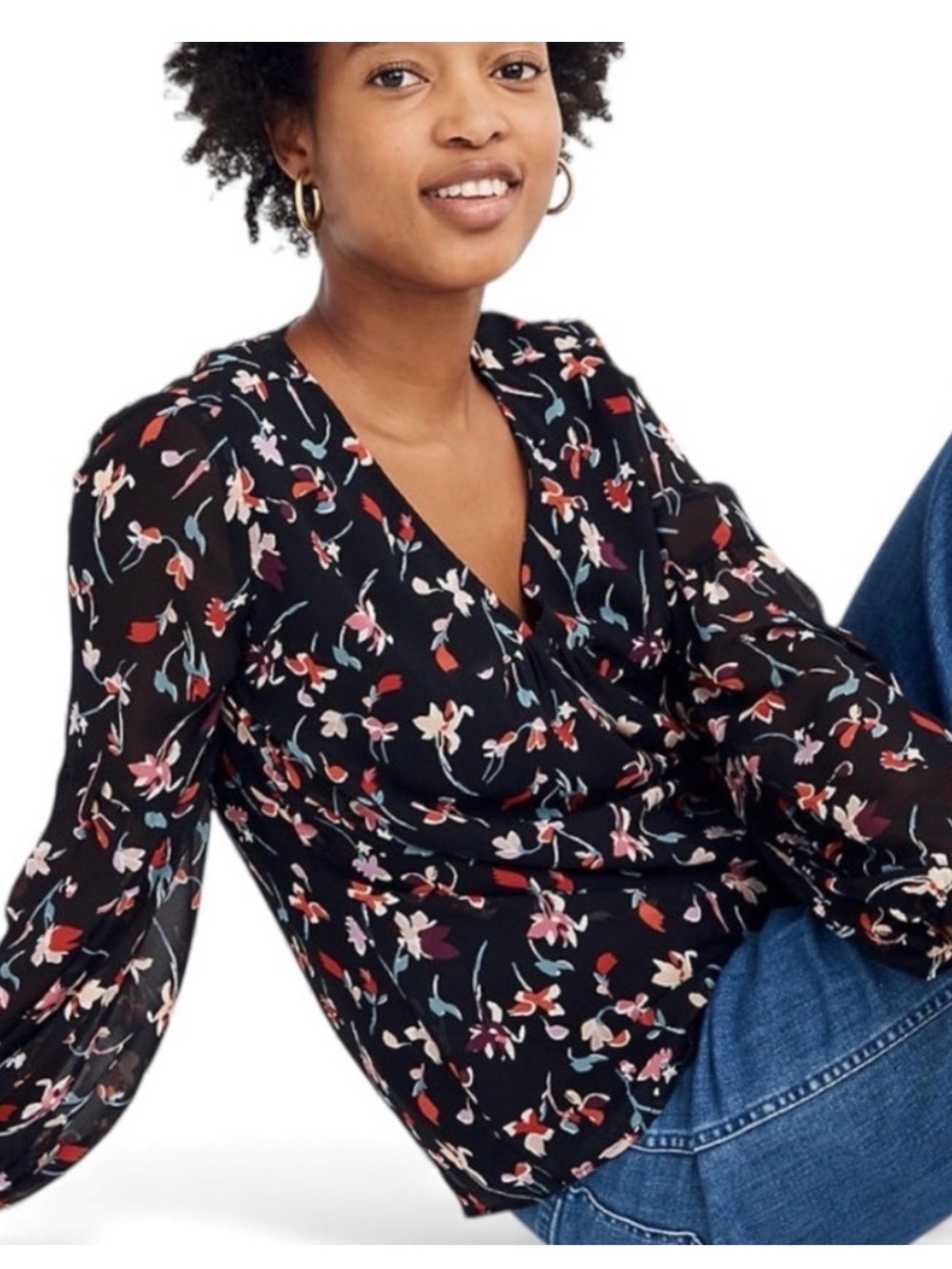 Madewell floral neck top
